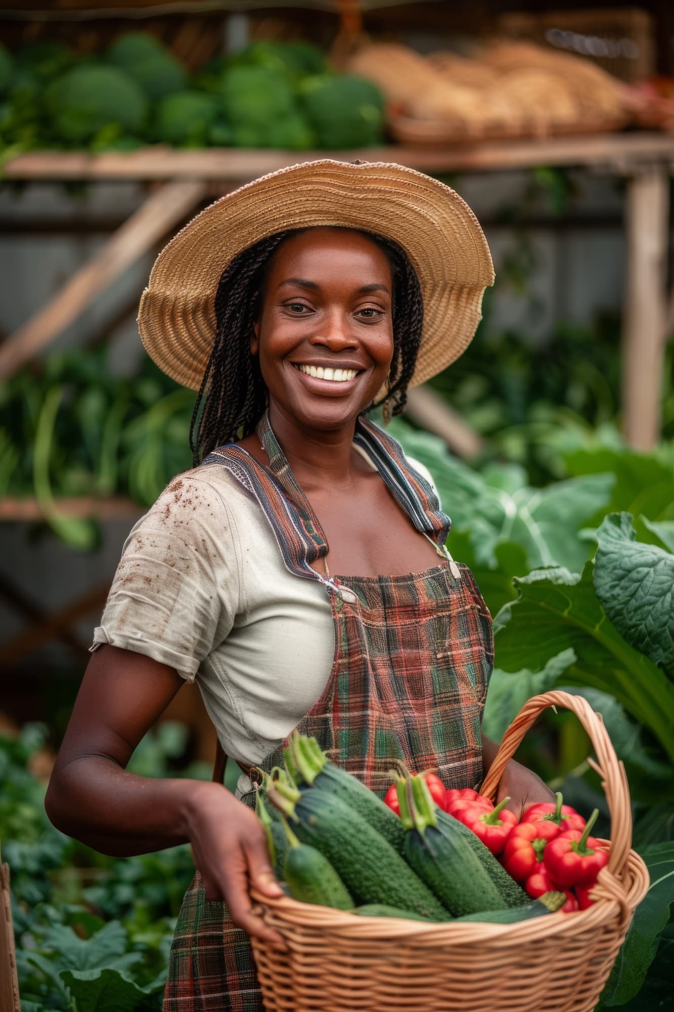 Black woman holding farm produce